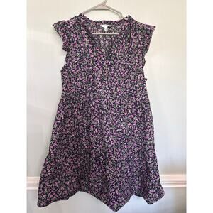 Time and Tru Floral Flutter Sleeve Dress Black Pink Size XL 16-18